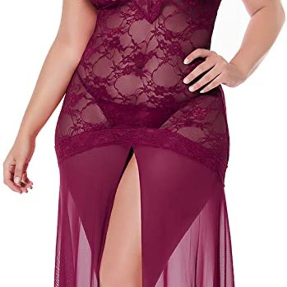 Plus Size Lingerie for Women Split Maxi Long Gown - Picture 2 of 6